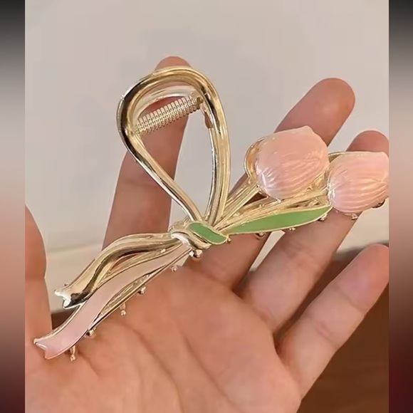 Pink Tulip Floral Metal Enamel Hair Clip main image 4